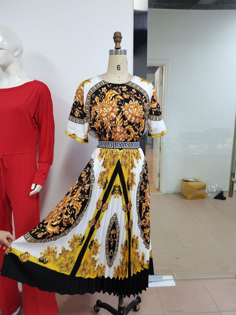 Āfrikas apģērbi Vintage kroku apdruka ar augstu vidukli, līnija Āfrikas kleitas sievietēm, tradicionāls halāts Africaine Femme Vestidos 2023