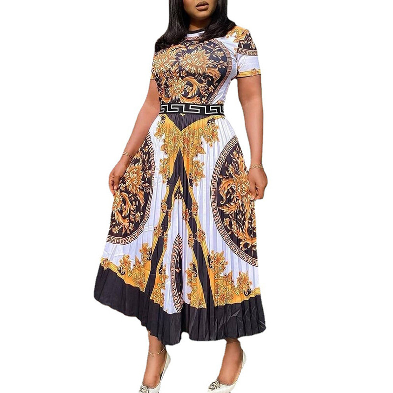 Āfrikas apģērbi Vintage kroku apdruka ar augstu vidukli, līnija Āfrikas kleitas sievietēm, tradicionāls halāts Africaine Femme Vestidos 2023