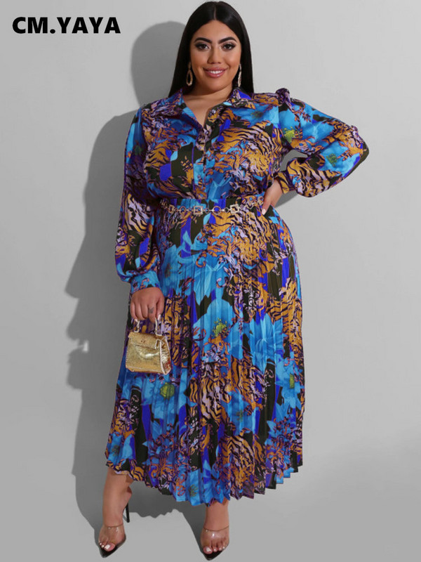 CM.YAYA didelio dydžio leopardo raštais spausdinti du 2 dalių komplektai moteriški elegantiški marškiniai ilgomis rankovėmis ir plisuotas maksimalūs ilgi sijonai