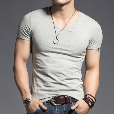 2024 Nove ležerne majice, muške majice, fitness majice, muške muške majice s V izrezom, muške majice, M-4XL plava veličina, TDX03