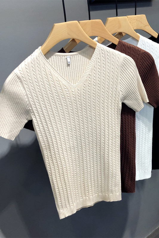 Vīriešu 2023. gada vasara, jauns, ar V kakla izgriezumu, trikotāžas T-krekli Vīriešu apģērbi Slim Fit Ikdienas topi Vīriešu T-krekls ar īsām piedurknēm Streetwear N02