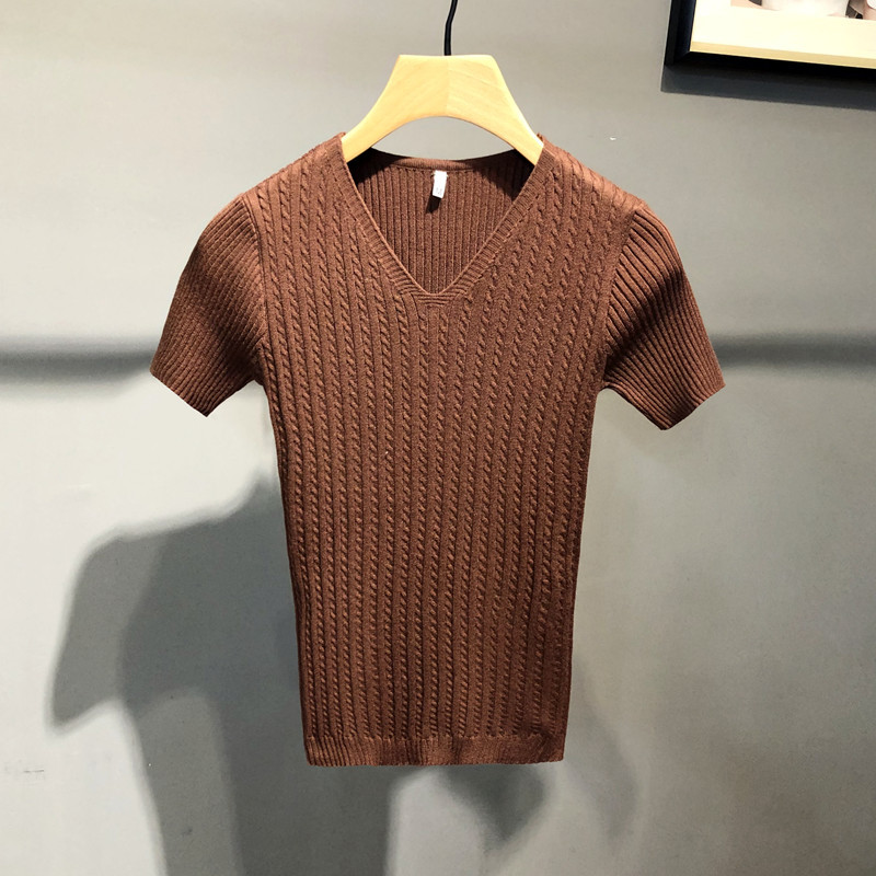 Vīriešu 2023. gada vasara, jauns, ar V kakla izgriezumu, trikotāžas T-krekli Vīriešu apģērbi Slim Fit Ikdienas topi Vīriešu T-krekls ar īsām piedurknēm Streetwear N02