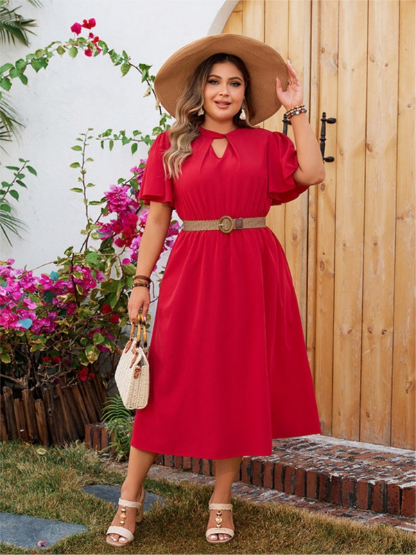 Rochie midi de vară din șifon de dimensiuni plus mari pentru femei, cu mâneci scurte, ocazional, rochii de doamnă, la moda, cu volane, plisată, pentru femei coreeană