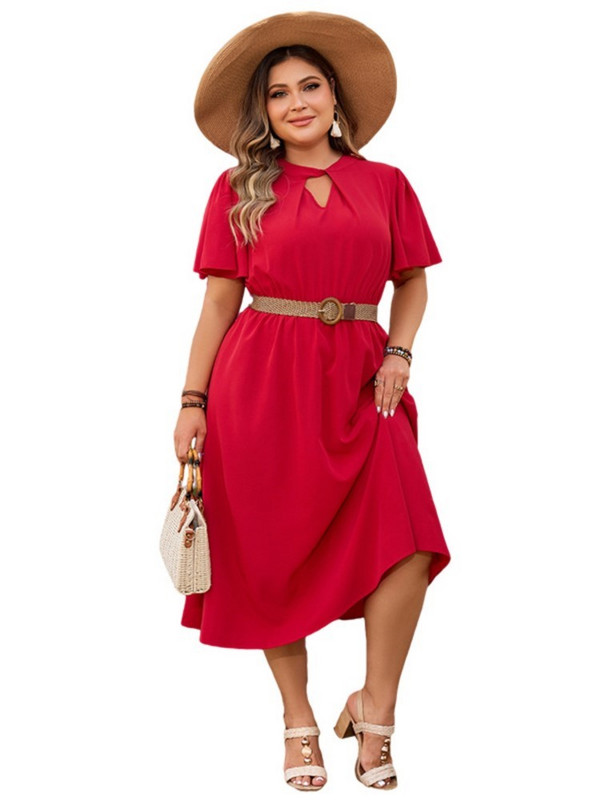 Rochie midi de vară din șifon de dimensiuni plus mari pentru femei, cu mâneci scurte, ocazional, rochii de doamnă, la moda, cu volane, plisată, pentru femei coreeană