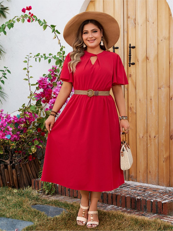 Rochie midi de vară din șifon de dimensiuni plus mari pentru femei, cu mâneci scurte, ocazional, rochii de doamnă, la moda, cu volane, plisată, pentru femei coreeană