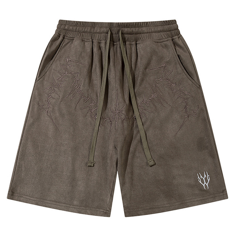 Vintage izšuvumi zamšādas šorti Vīriešu ielas apģērbs Harajuku hiphopa brīvi šorti 2024. gada vasaras lielizmēra ikdienas šorti