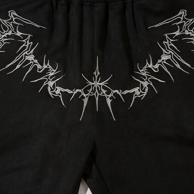 Vintage izšuvumi zamšādas šorti Vīriešu ielas apģērbs Harajuku hiphopa brīvi šorti 2024. gada vasaras lielizmēra ikdienas šorti