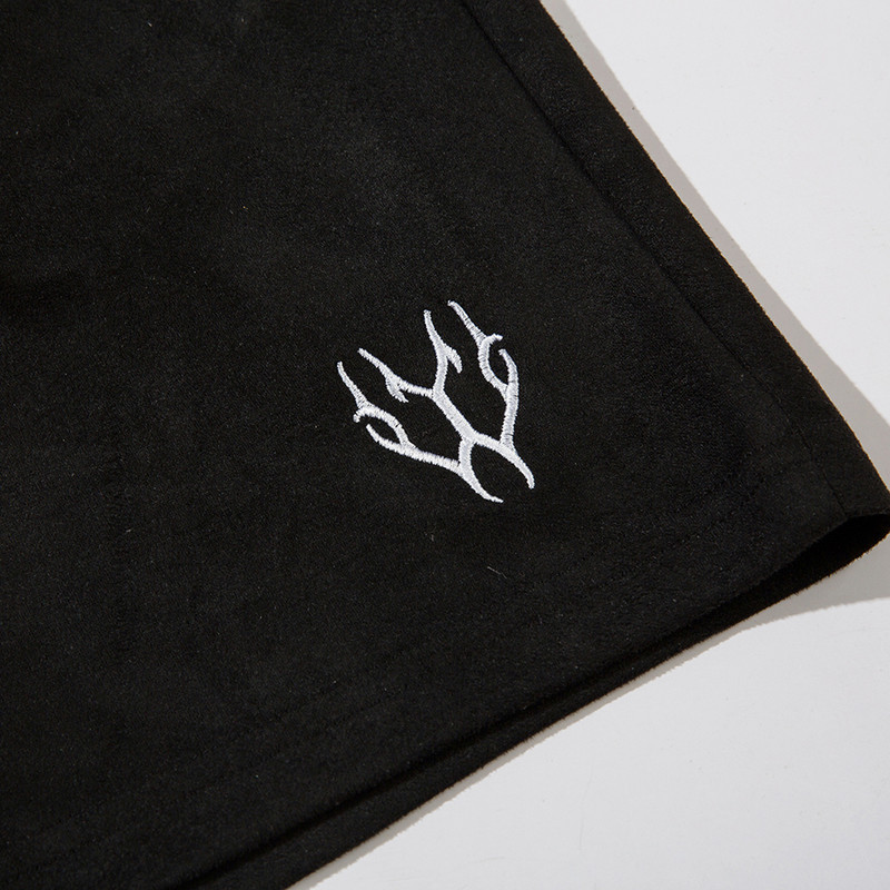 Vintage izšuvumi zamšādas šorti Vīriešu ielas apģērbs Harajuku hiphopa brīvi šorti 2024. gada vasaras lielizmēra ikdienas šorti