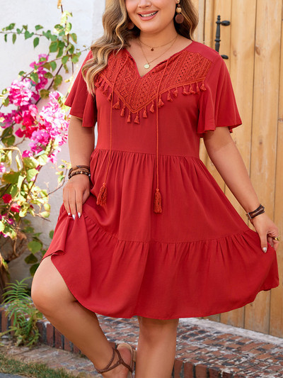 GIBSIE lielizmēra etniskā stila pušķu kaklasaites kaklasaites vasaras A-līnijas kleita 2024. gada jaunā sieviešu brīvdienu kleitas ar īsām piedurknēm