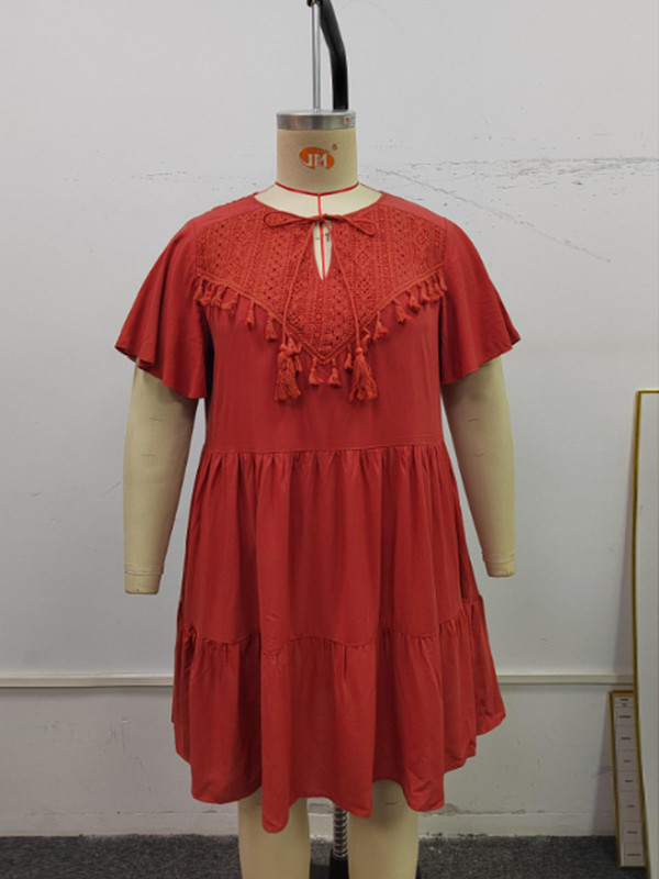 GIBSIE lielizmēra etniskā stila pušķu kaklasaites kaklasaites vasaras A-līnijas kleita 2024. gada jaunā sieviešu brīvdienu kleitas ar īsām piedurknēm