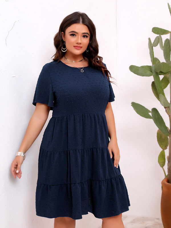 GIBSIE molett svájci pont bő fodros szegélyes ruha női nyári magas derekú boho alkalmi O-nyakú, rövid ujjú tömör miniruhák