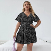 Rochie cu mâneci scurte cu model de inimă rochie boho cu mâneci scurte, cu imprimeu floral de vară, ocazională, rochie în formă de A