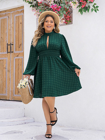 GIBSIE Plus Size Swiss Dot Cutout Mock φόρεμα με λαιμόκοψη 2024 Άνοιξη Καλοκαίρι Boho Φορέματα με μακρύ μανίκι ελαστική μέση κοντά σε γραμμή Α