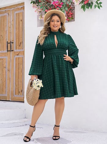 GIBSIE Plus Size Swiss Dot Cutout Mock φόρεμα με λαιμόκοψη 2024 Άνοιξη Καλοκαίρι Boho Φορέματα με μακρύ μανίκι ελαστική μέση κοντά σε γραμμή Α