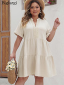 Proljeće Ljeto Proljeće Ljeto Ženska haljina s V-izrezom velike veličine, široka, plisirana modna elegantna ženska haljina kratkih rukava