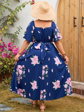 GIBSIE Plus Size Sweetheart Λαιμόκοψη με βολάν Γυναικείο φόρεμα Καλοκαίρι 2024 Boho Vacation Floral στάμπα Maxi μακριά φορέματα