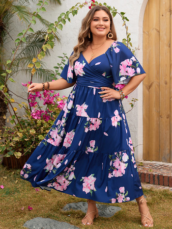 GIBSIE Plus Size Sweetheart Λαιμόκοψη με βολάν Γυναικείο φόρεμα Καλοκαίρι 2024 Boho Vacation Floral στάμπα Maxi μακριά φορέματα