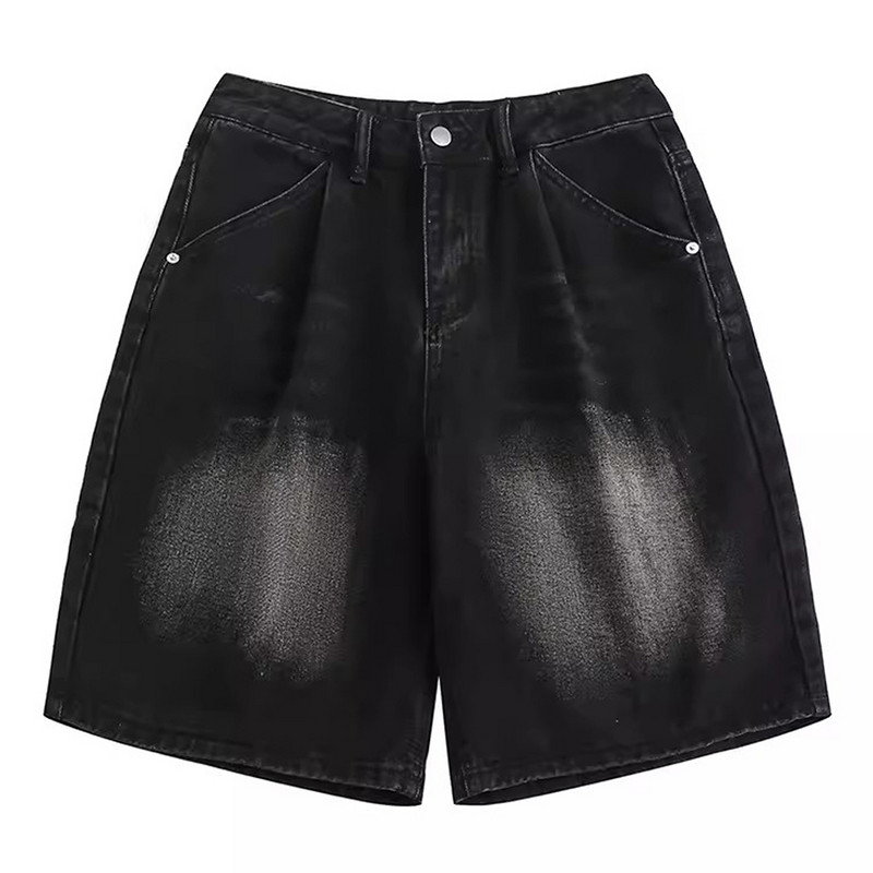 Plave vintage traper kratke hlače, muške ljetne 2024. široke, ležerne traper kratke hlače, crne retro široke kratke hlače, uniseks