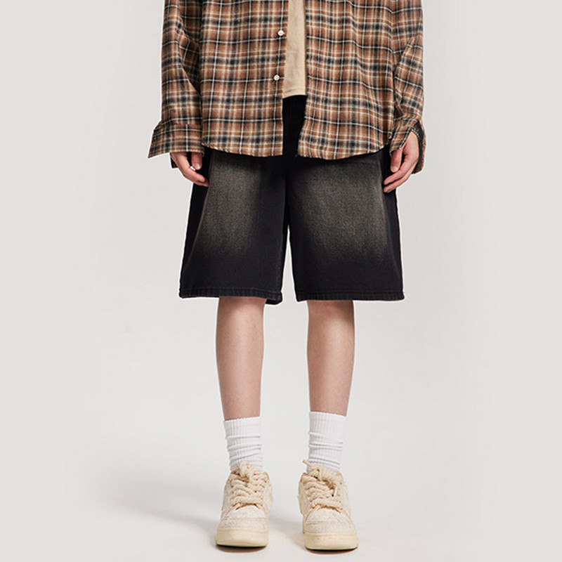 Plave vintage traper kratke hlače, muške ljetne 2024. široke, ležerne traper kratke hlače, crne retro široke kratke hlače, uniseks