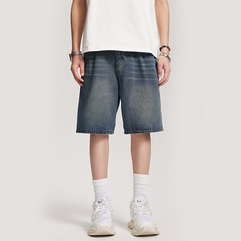 Plave vintage traper kratke hlače, muške ljetne 2024. široke, ležerne traper kratke hlače, crne retro široke kratke hlače, uniseks