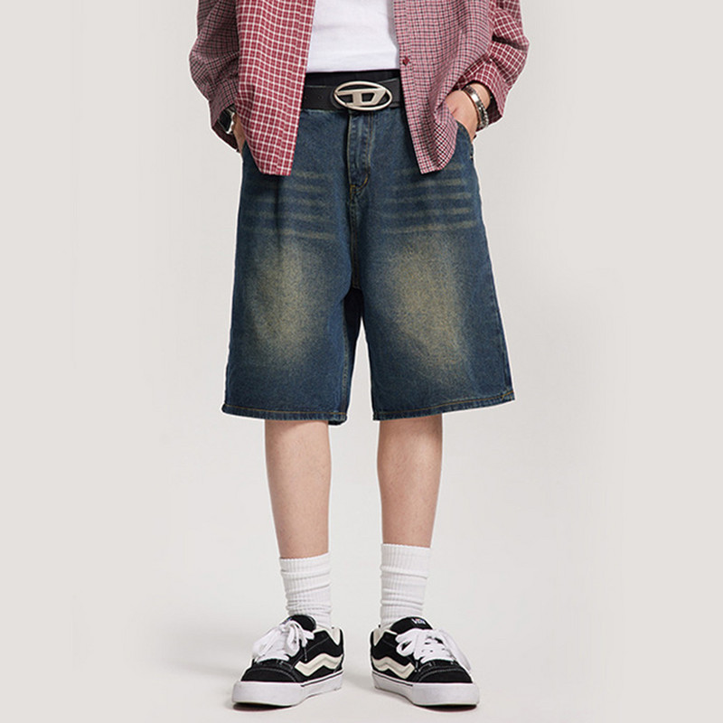 Plave vintage traper kratke hlače, muške ljetne 2024. široke, ležerne traper kratke hlače, crne retro široke kratke hlače, uniseks