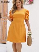 Nagy méretű tavaszi nyár Midi puffos ujjú ruha női bő fodros redőzött divatos koreai stílusú női ruhák irodai női ruha