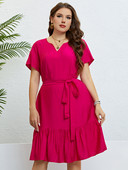 Καλοκαιρινό Καλοκαιρινό Μεγάλο Μέγεθος Νέο Στιλ Κομψό Φόρεμα με λαιμόκοψη V με κοντό μανίκι για γυναικεία ρούχα Casual μίντι φορέματα πάρτι μεγάλου μεγέθους