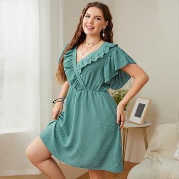 Della Mel 4XL 3XL Plus Size Casual καλοκαιρινά γυναικεία φορέματα Βολάν με βαθύ λαιμόκοψη Σχέδιο μόδας Κομψό πάρτι Γυναικείο φόρεμα μεγάλου μεγέθους