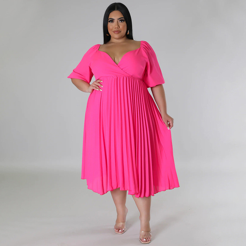 Rochie plisată pentru damă de birou de dimensiuni mari, haine de vară pentru femei, cu jumătate de mânecă, rochii de damă cu fâneci, ocazional, elegante, pentru club de petrecere