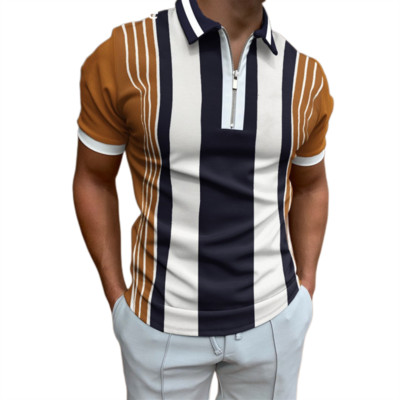 2023. Polo majica za muškarce Ljetne muške majice Dnevna majica kratkih rukava na pruge Jednobojna odjeća za golf Muške majice s otvorenim ovratnikom i patentnim zatvaračem