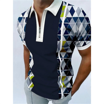 2023. Polo majica za muškarce Ljetne muške majice Dnevna majica kratkih rukava na pruge Jednobojna odjeća za golf Muške majice s otvorenim ovratnikom i patentnim zatvaračem