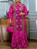 Liela izmēra VONDA 2024 ballītes Maxi kleita sievietēm Bohemain ar garām piedurknēm ikdienišķa apdrukāta vintage sauļošanās kleita, brīvs modes ballīšu halāts