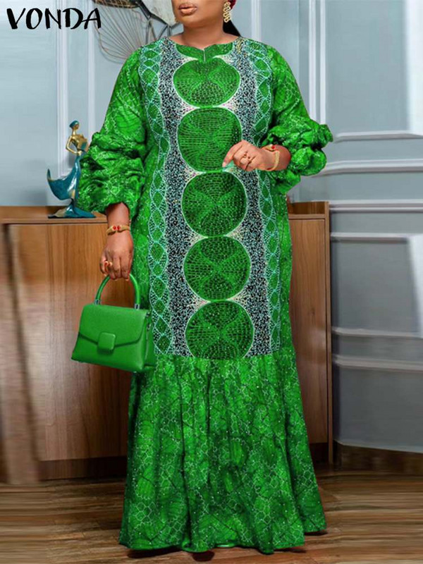 Liela izmēra VONDA 2024 ballītes Maxi kleita sievietēm Bohemain ar garām piedurknēm ikdienišķa apdrukāta vintage sauļošanās kleita, brīvs modes ballīšu halāts