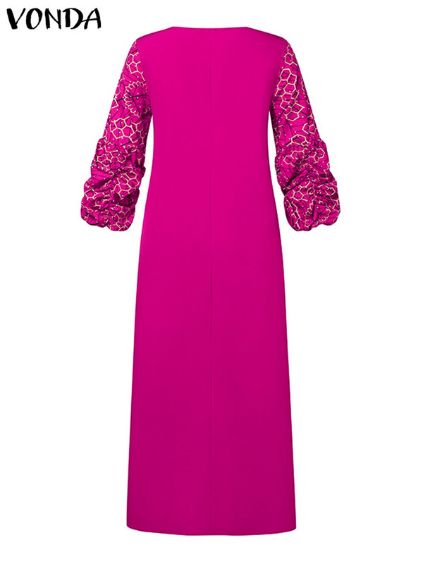 Liela izmēra VONDA 2024 ballītes Maxi kleita sievietēm Bohemain ar garām piedurknēm ikdienišķa apdrukāta vintage sauļošanās kleita, brīvs modes ballīšu halāts