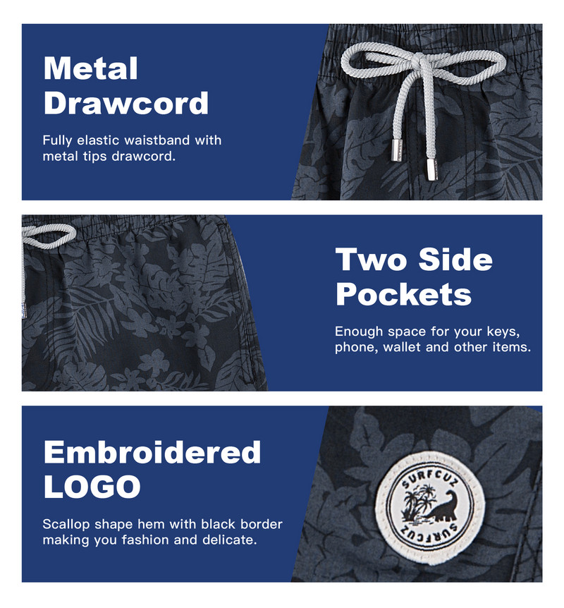 SURFCUZ férfi úszónadrág Quick Dry Beach Board Shorts hálós béléssel és zsebekkel Nyári szörfözés úszónadrágok Férfi fürdőruha