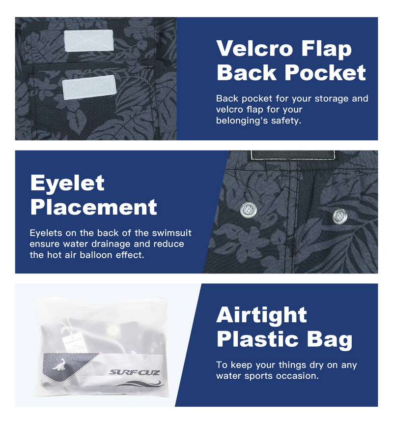 SURFCUZ férfi úszónadrág Quick Dry Beach Board Shorts hálós béléssel és zsebekkel Nyári szörfözés úszónadrágok Férfi fürdőruha