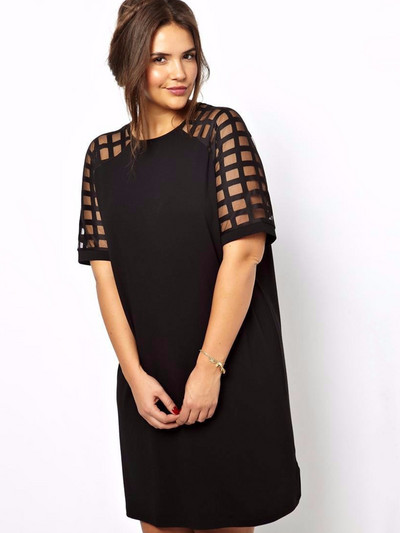 Nagy méretű bő nyári elegáns egyenes ruha női cellás nyomattal, rövid ujjú, alkalmi tunika ruha nagy méretű fekete póló ruha