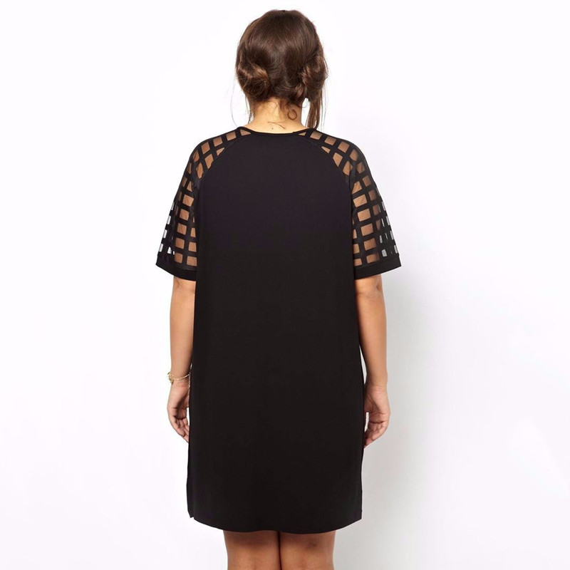 Nagy méretű bő nyári elegáns egyenes ruha női cellás nyomattal, rövid ujjú, alkalmi tunika ruha nagy méretű fekete póló ruha