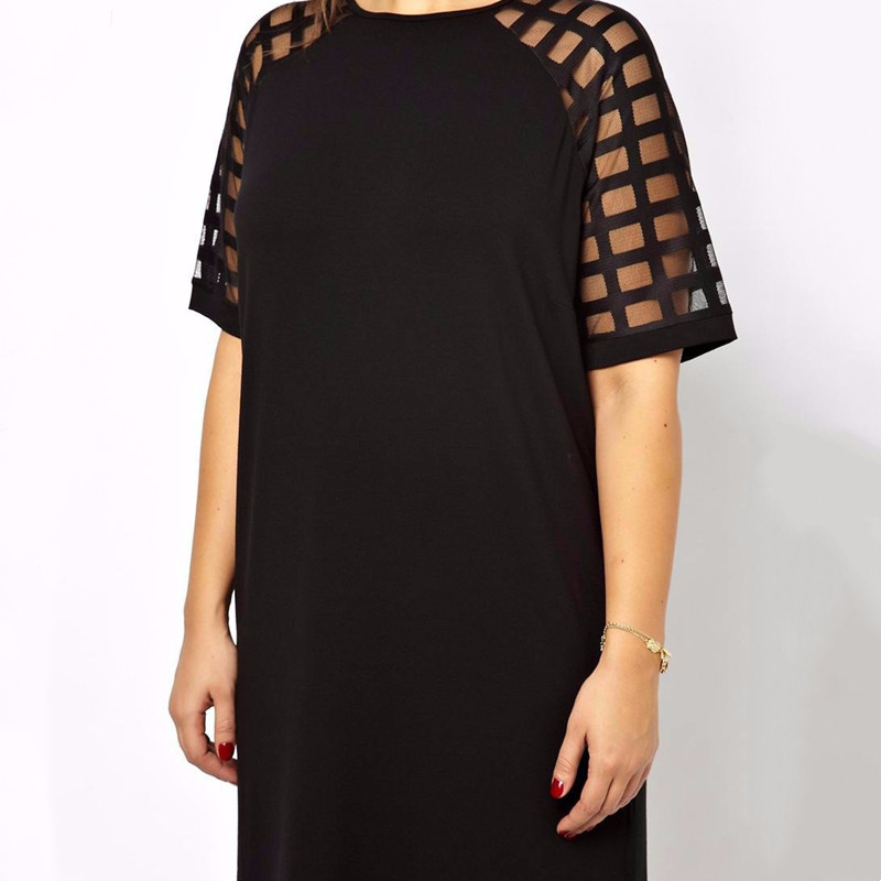 Nagy méretű bő nyári elegáns egyenes ruha női cellás nyomattal, rövid ujjú, alkalmi tunika ruha nagy méretű fekete póló ruha