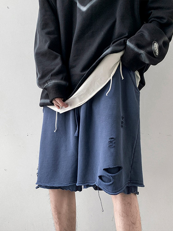 Gmiixder Vīriešu moderni saplēsti šorti unisex lielizmēra vasaras ikdienas ielas apģērba bikses unisex hiphopa tumši krāsainas grunge pusbikses