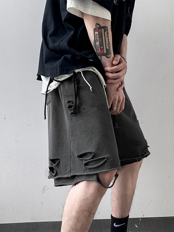 Gmiixder Vīriešu moderni saplēsti šorti unisex lielizmēra vasaras ikdienas ielas apģērba bikses unisex hiphopa tumši krāsainas grunge pusbikses