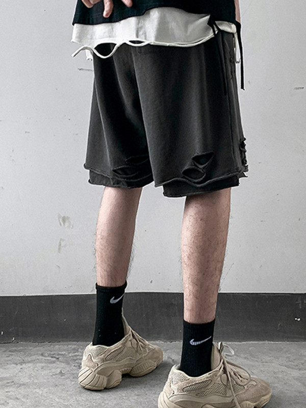 Gmiixder Vīriešu moderni saplēsti šorti unisex lielizmēra vasaras ikdienas ielas apģērba bikses unisex hiphopa tumši krāsainas grunge pusbikses