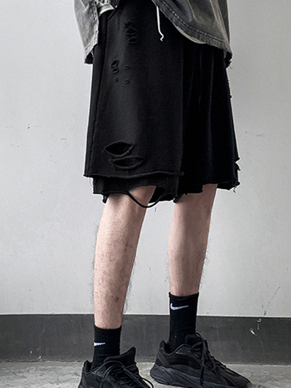 Gmiixder Vīriešu moderni saplēsti šorti unisex lielizmēra vasaras ikdienas ielas apģērba bikses unisex hiphopa tumši krāsainas grunge pusbikses