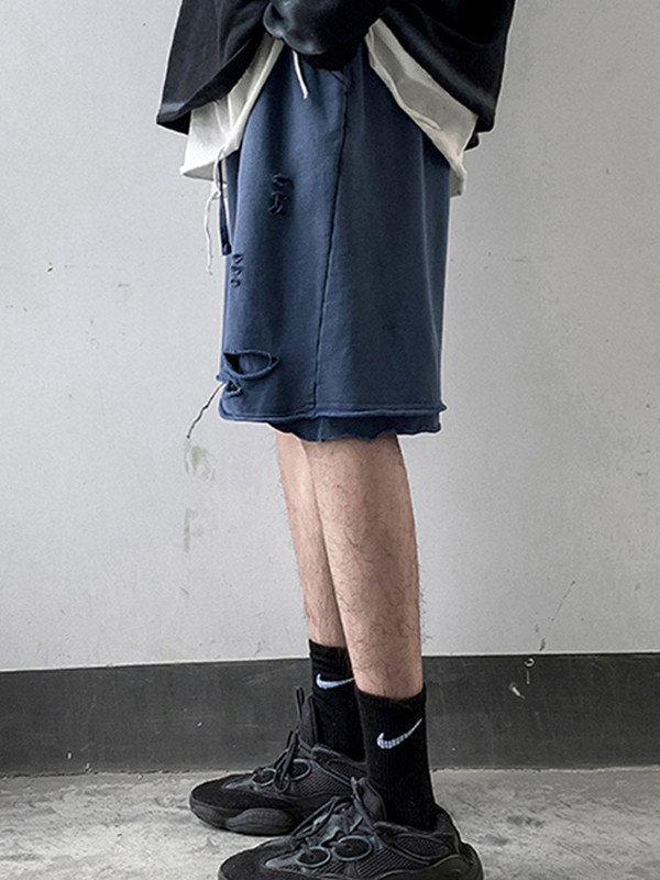 Gmiixder Vīriešu moderni saplēsti šorti unisex lielizmēra vasaras ikdienas ielas apģērba bikses unisex hiphopa tumši krāsainas grunge pusbikses