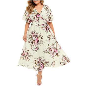 2023 Plus Size 3XL 4XL 5XL Γυναικείο Φόρεμα Floral Chiffon Flower Φόρεμα Φαρδιά Bohemian Beach καλοκαιρινά φορέματα Urban Gypsy Ropa Vestidos