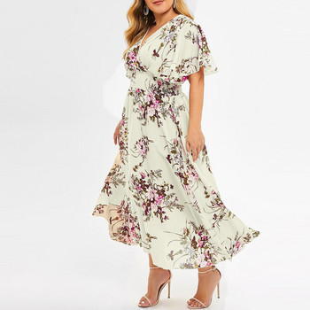 2023 Plus Size 3XL 4XL 5XL Γυναικείο Φόρεμα Floral Chiffon Flower Φόρεμα Φαρδιά Bohemian Beach καλοκαιρινά φορέματα Urban Gypsy Ropa Vestidos