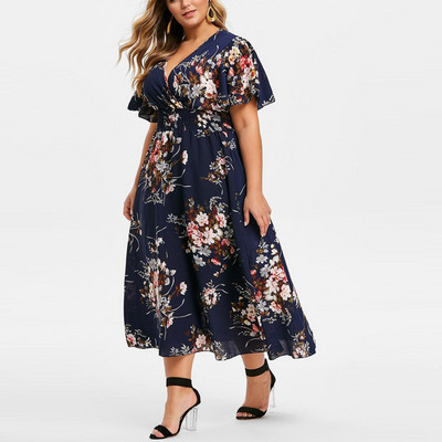 2023 Plus Size 3XL 4XL 5XL Rochie de femeie Rochie de flori din șifon florală Rochii de vară boeme la plajă Rochii Urban Gypsy Ropa