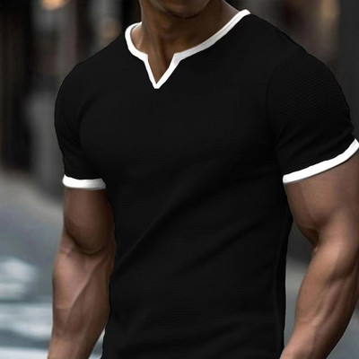 Vintage V nyakú rövid ujjú férfi póló tavaszi nyár alkalmi laza pulóverek férfi ruházat divat egyszínű sport pólók