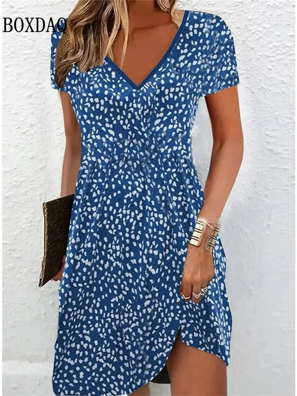 Női divat rövid ujjú alkalmi ruha nyári pulóver virágmintás V nyakú midi ruha bő nagy méretű női ruhák napruha