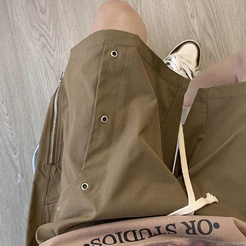 Nyári férfi oldalsó cipzáros rövidnadrág 2023-as új High Street alkalmi laza Bermudas Masculina Hip Hop divatos Y2K egyenes rövidnadrág